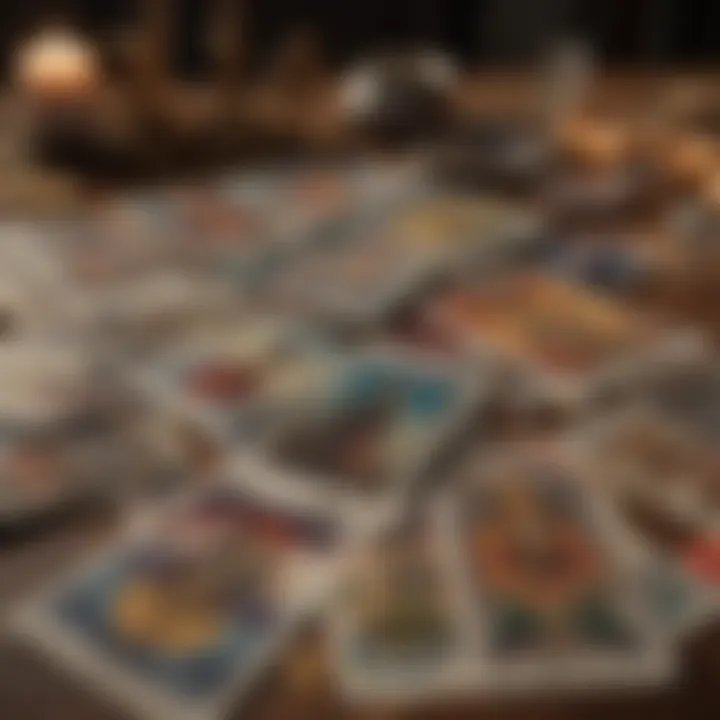 A close-up of tarot cards being laid out on a table