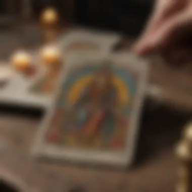 Interpreting Tarot Cards A close-up view of a tarot card being interpreted with focused intent