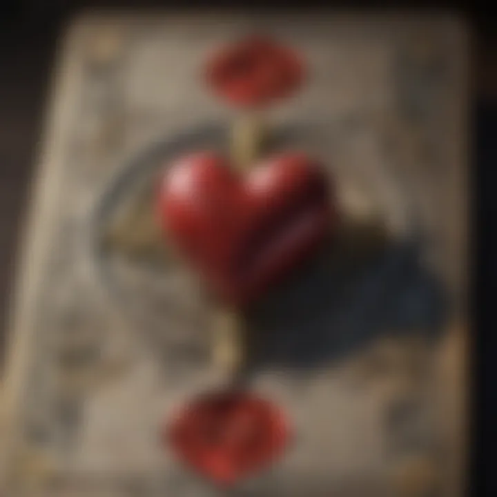 Close-up of tarot card with a heart symbol