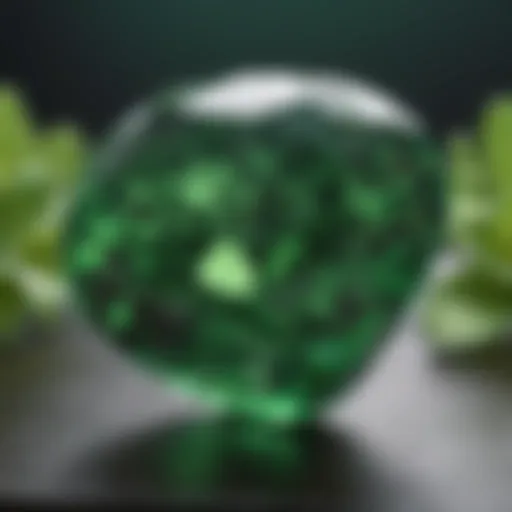 A close-up view of the vibrant green color of the May birthstone, symbolizing renewal and growth