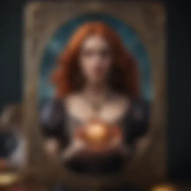 Close-up of a tarot card showcasing intricate symbols and vibrant imagery