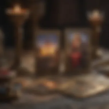 Tarot Cards in a Mystical Setting Tarot cards spread on a mystical backdrop