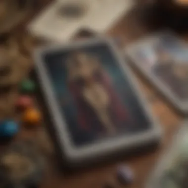 Close-up of tarot cards depicting the High Priestess and the Hanged Man
