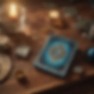 An abstract representation of the connection between psychic cards and other divination tools, highlighting their role in spiritual practices.