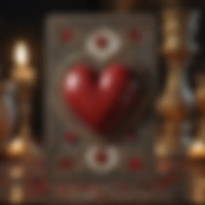 Close-up of a tarot card with a heart symbol