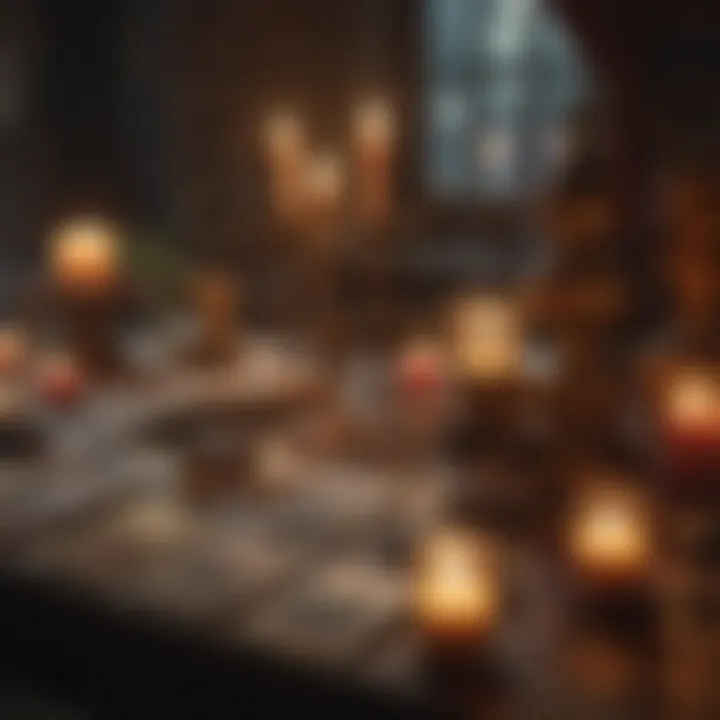 A serene setting with candles and crystals enhancing the tarot reading experience