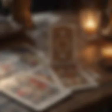 An artistic depiction of tarot cards being laid out for a reading