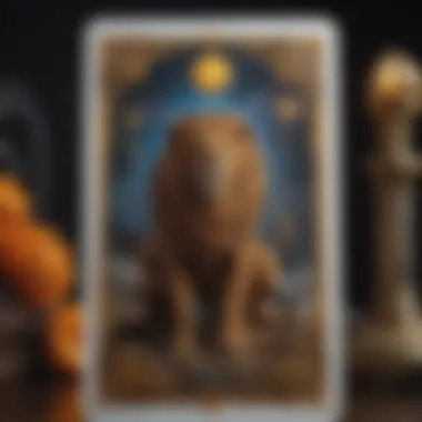 A close-up view of a tarot card representing the traits of a specific zodiac sign