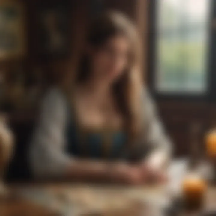 An individual engaged in tarot reading for self-discovery