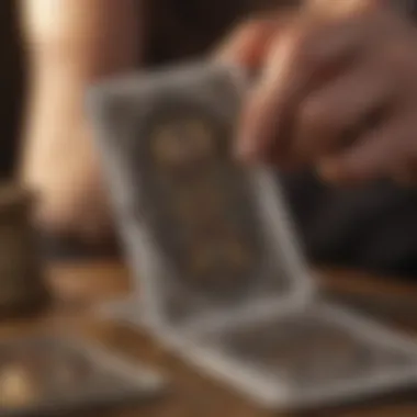 Close-up of a hand shuffling tarot cards