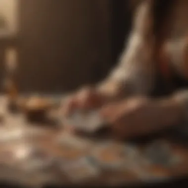 Person meditating while holding tarot cards