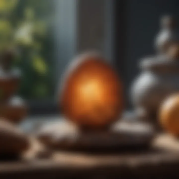 A serene setting featuring Akik stone in a spiritual practice context