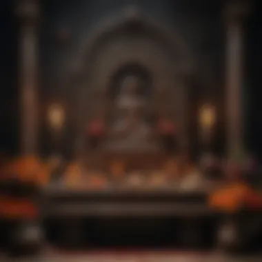 Traditional Altar for Mahashivratri A traditional altar adorned with flowers, incense, and sacred symbols during Mahashivratri