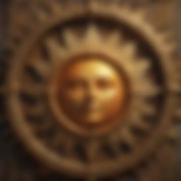 Close-up of the sun symbol in tarot, showcasing detailed artistic elements and textures