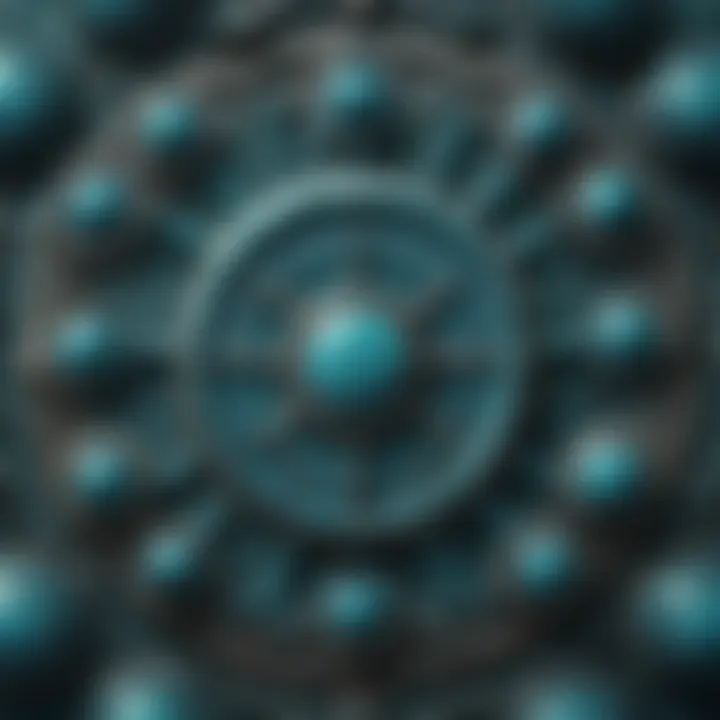 Cultural symbols represented through various shades of turquoise blue.