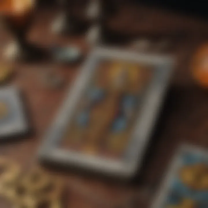 Close-up of tarot cards with deep symbolism