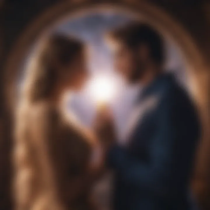 Couples engaging with love test results in a celestial setting