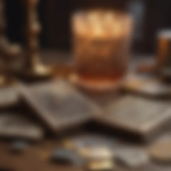 An open tarot book with notes and cards beside it