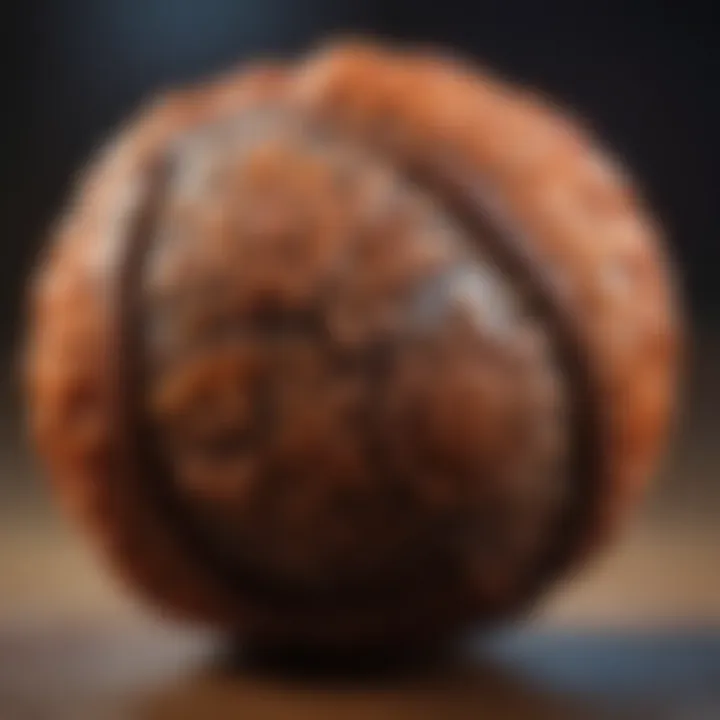 Close-up view of a six-mukhi rudraksha bead showcasing its unique facets and texture