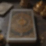 An ornate tarot card deck spread out on a richly textured surface