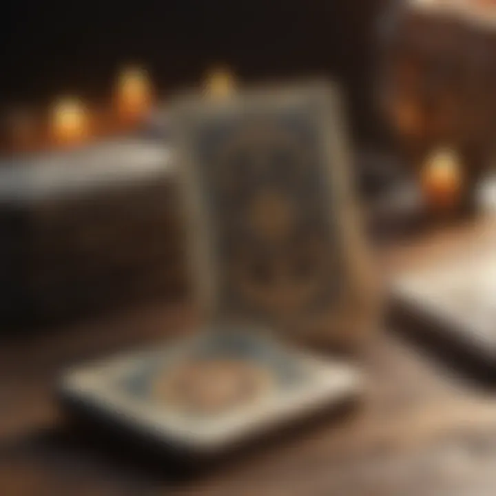 Close-up of tarot cards with luminous effects