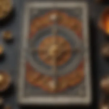 Close-up of a tarot card with symbolic imagery.