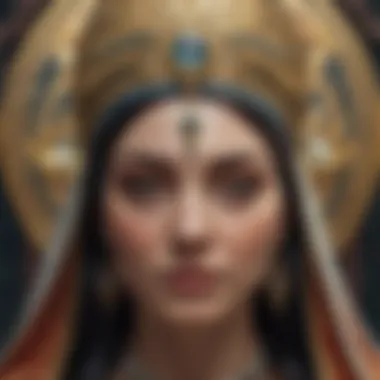 Close-up of the High Priestess tarot card, symbolizing intuition and mystery.