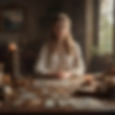 Meditation with Tarot Cards in a Serene Setting A serene environment featuring a person meditating with tarot cards in view.