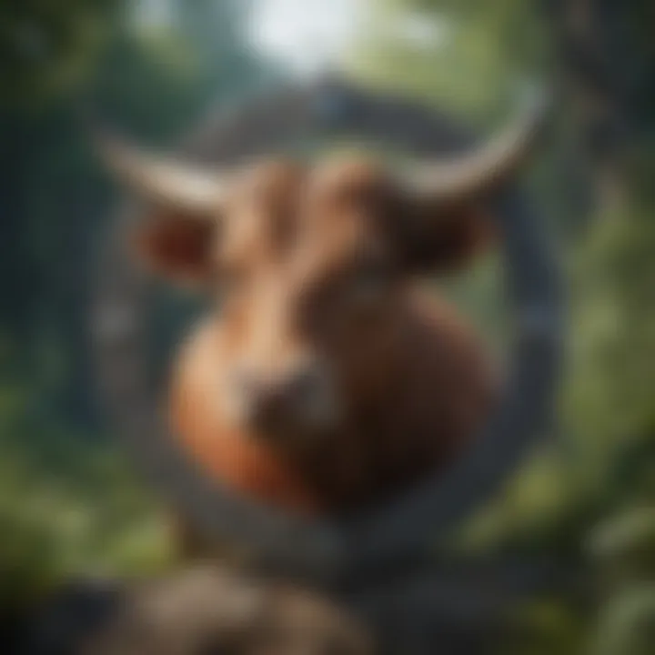 Taurus emblem surrounded by nature's bounty